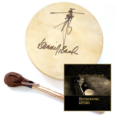 [LIMITED] Hand Drum Taiko Autographed Kitaro & Dennis Banks with Let Mother Earth Speak CD Set (45)